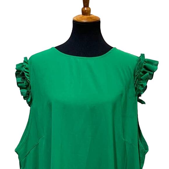 Shein Curve 4XL Ruffled Sleeveless Long 100% Kelly Green Polyester Sheath Dress - Picture 2 of 5